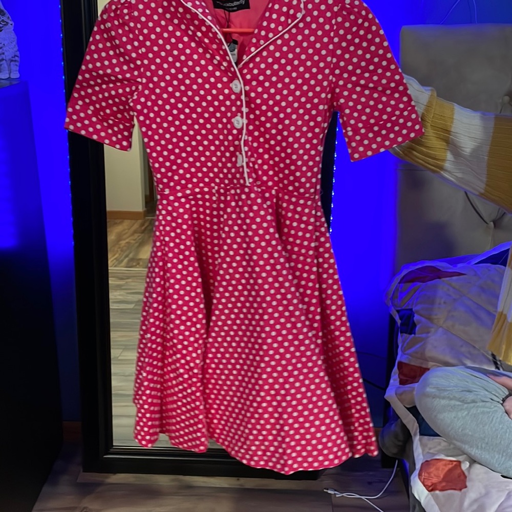 pink polka dot dress with tags never worn very cute dress size 11-12